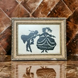 Vtg Wiehler Gobelin Crocheted Wall Art "The Courtship" Victorian 10.5x8" 1900's